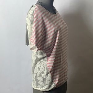 Mixed fabric hoodie dolman top